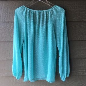 Jessica Simpson Tops - Jessica Simpson aqua sheer peasant blouse size L Jessica Simpson Tops - Jessica Simpson aqua sheer peasant blouse size L